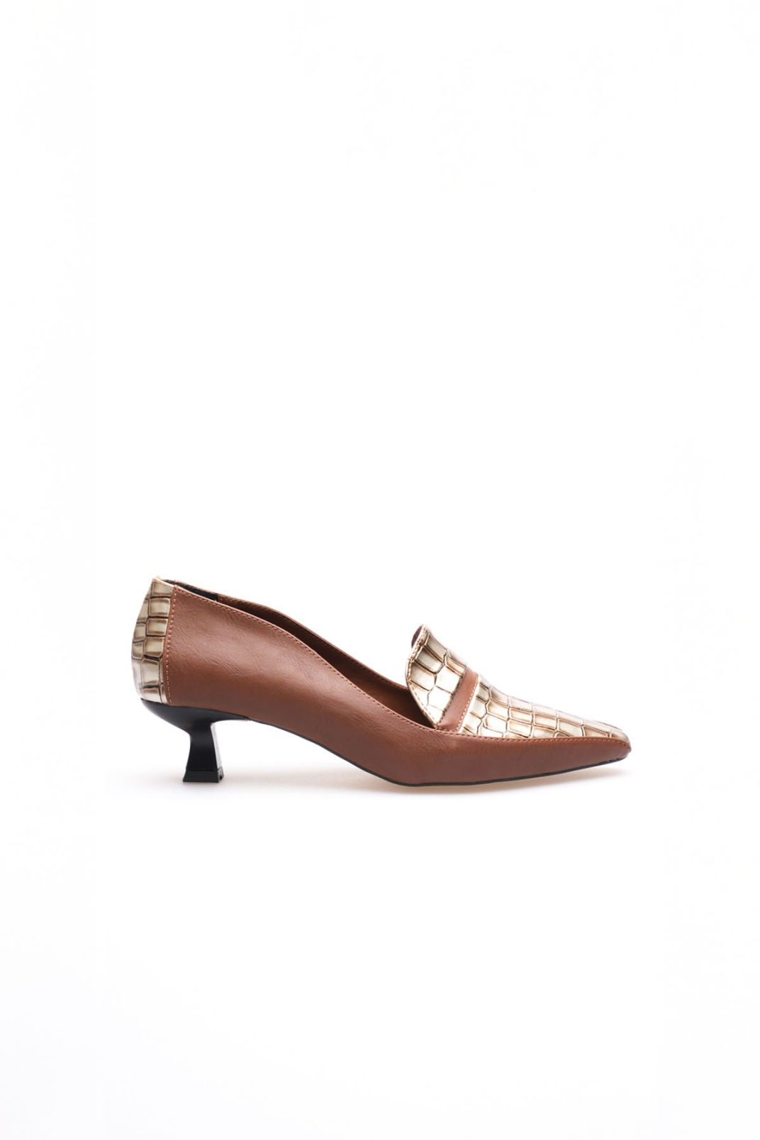 Elsie Kadın Taba Altın Kroko Kısa Topuklu Ayakkabı