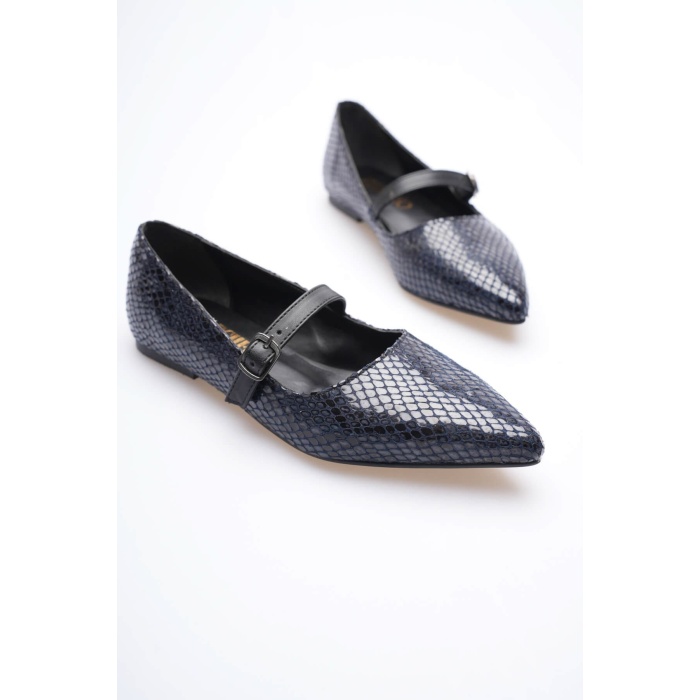 Isolde Kadın Lacivert Kroko Babet Ayakkabı