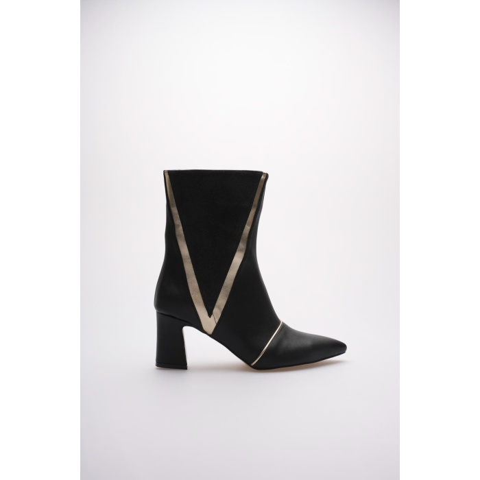 Anisa Kadın Siyah Altın  Kalın Topuklu Kışlık Bot
