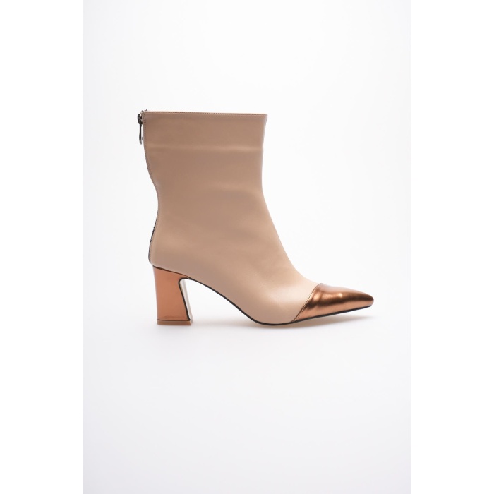 Lucinda Kadın Bej Bakır Kalın Topuklu Kışlık Bot