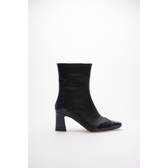 Loana Kadın Lacivert Kroko Desenli Kalın Topuklu Kışlık Bot