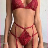 Kırmızı Göğüs Dantelli Seksi Jartiyer Takım