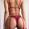 Kırmızı Göğüs Dantelli Seksi Jartiyer Takım