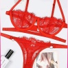 Kadın Kırmızı Dantelli Balenli  Sütyen Külot Takım