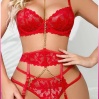 Kırmızı Göğüs Balenli Dantelli Zincir Detaylı Seksi Jartiyer Takım
