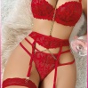 Kırmızı Göğüs Balenli Dantelli Zincir Detaylı Seksi Jartiyer Takım