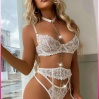 Ekru Göğüs Balenli Dantelli Zincir Detaylı Seksi Jartiyer Takım