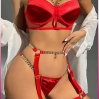 Kırmızı Merdiven Zincirli Göğüs Balenli Kadın Seksi Jartiyer Takım