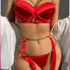 Kırmızı Merdiven Zincirli Göğüs Balenli Kadın Seksi Jartiyer Takım