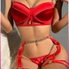 Kırmızı Merdiven Zincirli Göğüs Balenli Kadın Seksi Jartiyer Takım