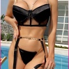 Siyah Merdiven Zincirli Göğüs Balenli Kadın Seksi Jartiyer Takım