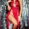 Kırmızı Kalp Aksesuarlı Tül Etekli Kadın Seksi Gecelik