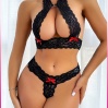 Siyah Dantel Şeritli Seksi Sütyen Külot Takım