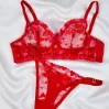 Kadın  Kalpli Kırmızı Dantelli Balenli  Sütyen Külot Takım