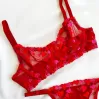 Kadın  Kalpli Kırmızı Dantelli Balenli  Sütyen Külot Takım