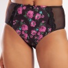 Golshan Gardenia Control Slip, Kadın Dantelli Çiçek Baskılı Siyah Yüksek Bel Külot