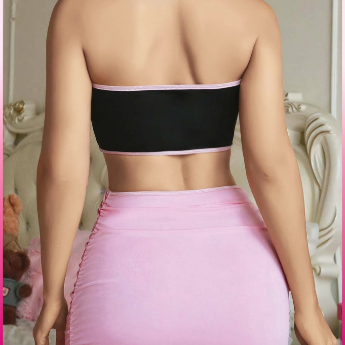 Kadın Pembe Fiyonklu Etekli Seksi Kostüm