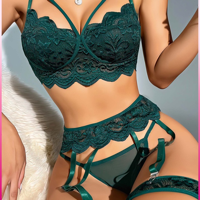 Kadın Yeşil Dantel Detaylı Jartiyer Takım