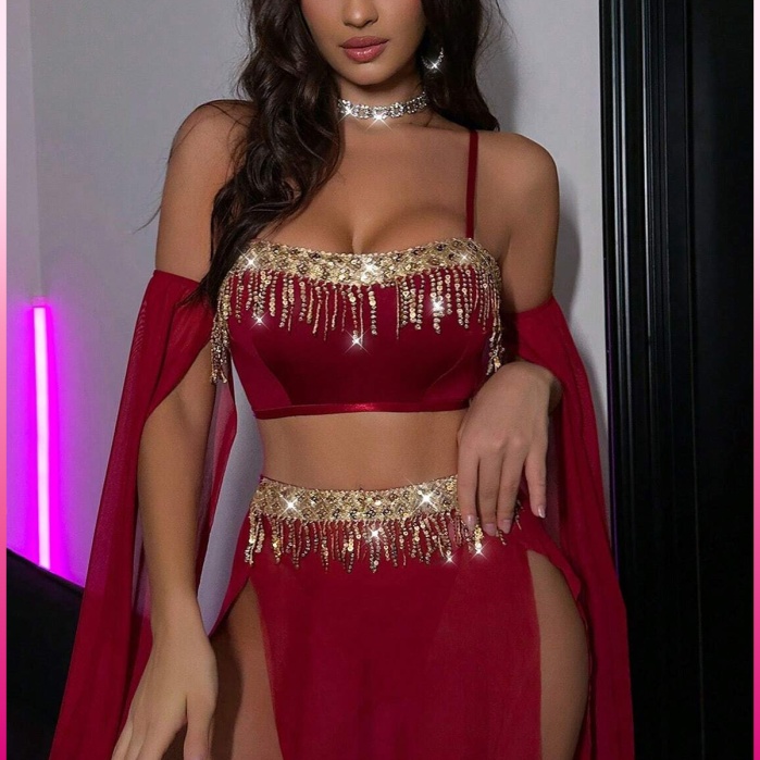 Bordo Pul Aksesuarlı Tül Etekli Kadın Seksi Gecelik