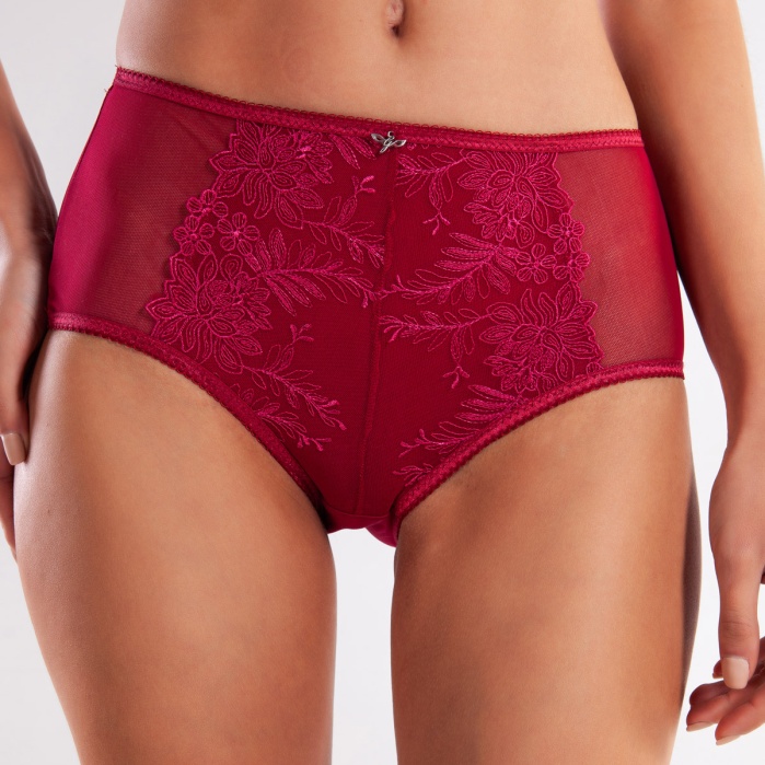 Golshan Gaspara Control Slip, Kadın Güpürlü Tül Şarap Renkli Yüksek Bel Külot