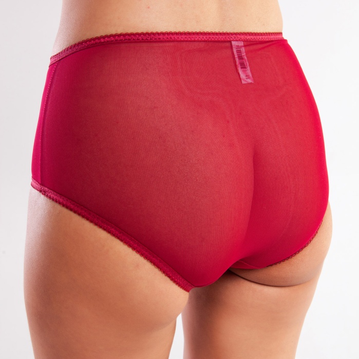 Golshan Gaspara Control Slip, Kadın Güpürlü Tül Şarap Renkli Yüksek Bel Külot