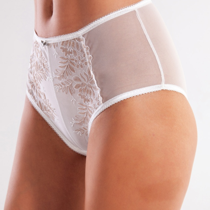 Golshan Gaspara Control Slip, Kadın Güpürlü Tül Ekru RenkYüksek Bel Külot