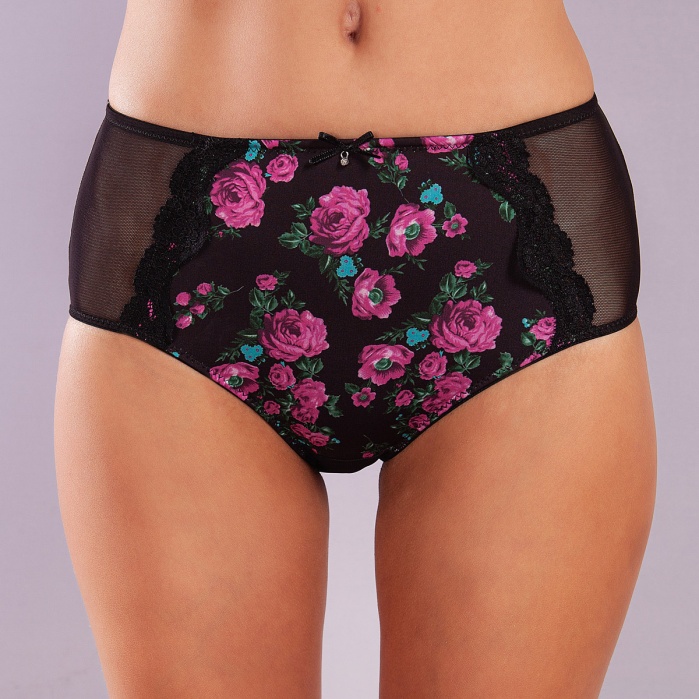 Golshan Gardenia Control Slip, Kadın Dantelli Çiçek Baskılı Siyah Yüksek Bel Külot