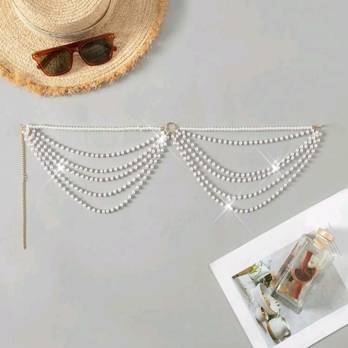 İnci Şıklığıyla Plajlarda Parla – Ayarlanabilir Bikini Zincir Aksesuarı