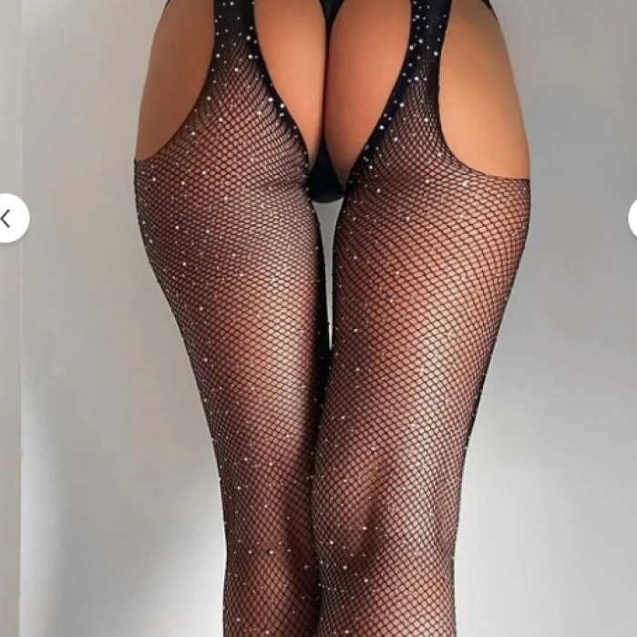 Taşlı ağ kısmı açık vücut çorabı