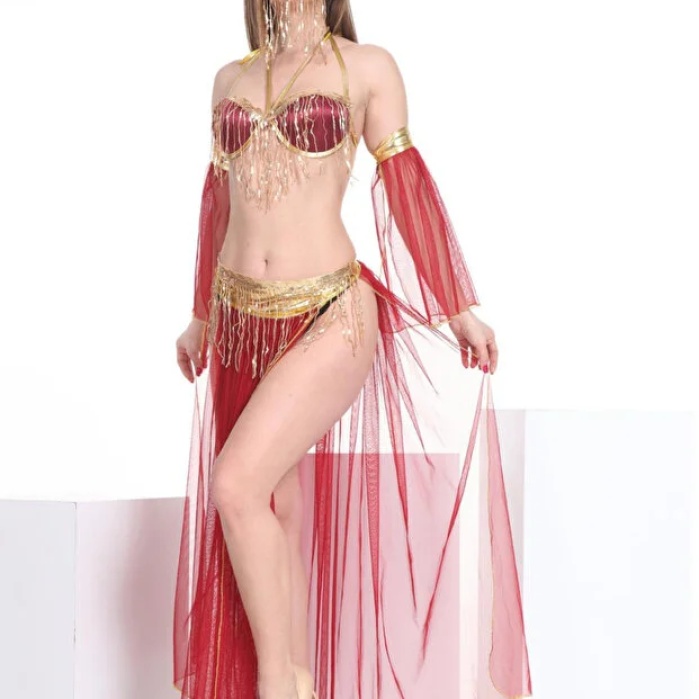 Kırmızı Püskül Detaylı Tül Dans Kostümü, Sahne & Parti Kıyafeti