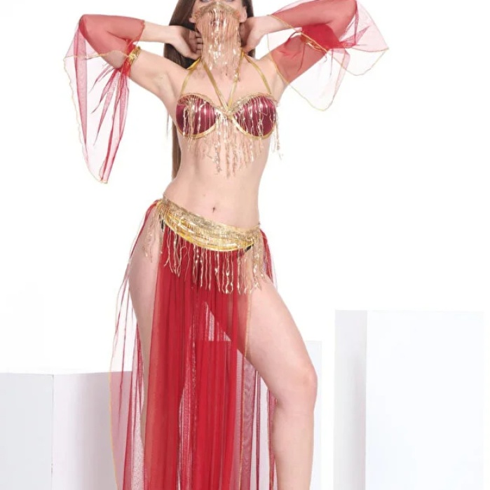 Kırmızı Püskül Detaylı Tül Dans Kostümü, Sahne & Parti Kıyafeti