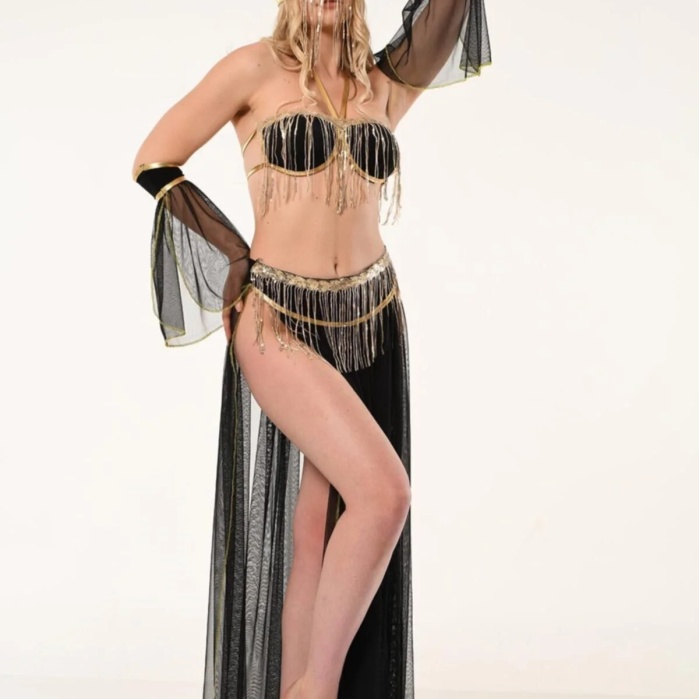 Siyah Püskül Detaylı Tül Dans Kostümü, Sahne & Parti Kıyafeti