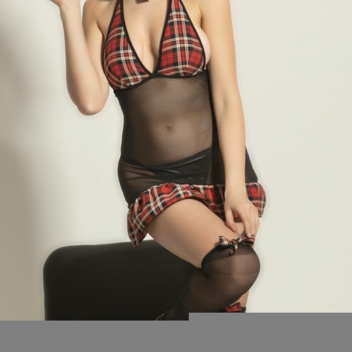 Etekli Şeffaf Okul Temalı Fantazi Kostüm Seti (Çoraplı)