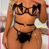 Siyah Göğüs Fiyonklu Balenli Seksi Jartiyer Takım
