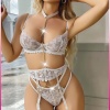 Ekru Göğüs Balenli Dantelli Zincir Detaylı Seksi Jartiyer Takım