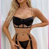 Siyah Merdiven Zincirli Göğüs Balenli Kadın Seksi Jartiyer Takım