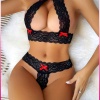 Siyah Dantel Şeritli Seksi Sütyen Külot Takım