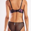 Golshan Gardenia Mini Slip, Kadın Dantelli Çiçek Baskılı Siyah Normal Bel Külot