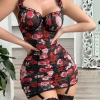 Kırmızı Çiçek Aksesuarlı Romantik Kadın Gecelik( ÇORAPLAR DAHİL DEĞİLDİR )