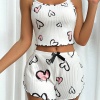 Beyaz Kalp Desen Detaylı 2Lİ Pijama Takımı
