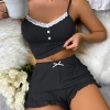 Siyah Likralı Düğmeli Yumuşacık 2Lİ Pijama Takımı