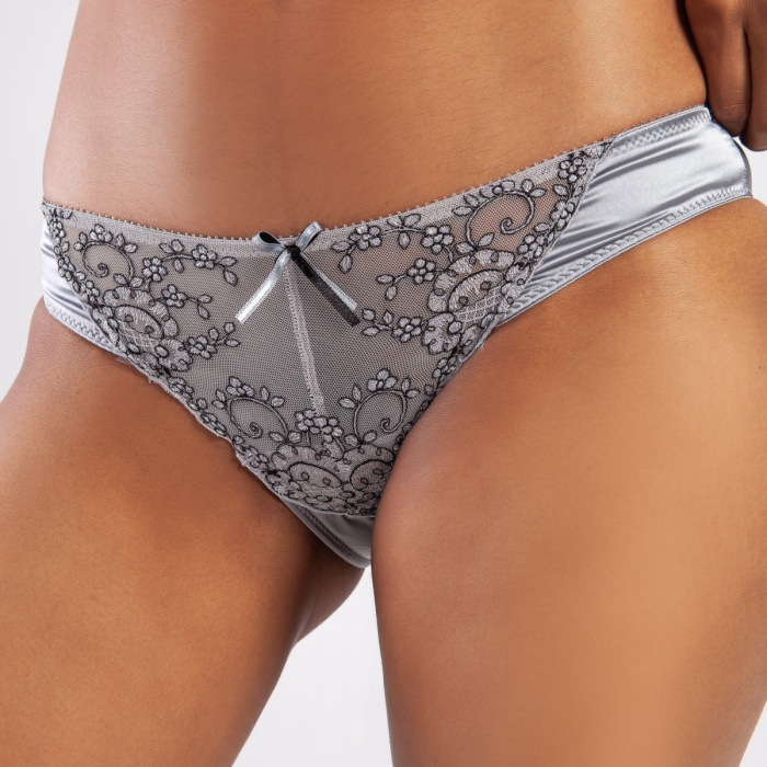 Golshan Giselle Mini Slip, Kadın Güpürlü Saten Gri Külot