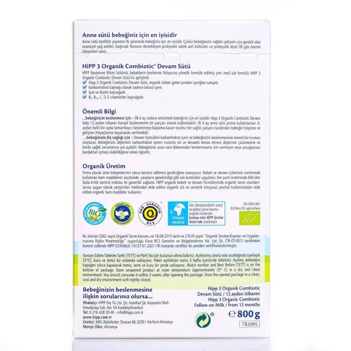 Hipp 3 Organik Combiotic Çocuk Devam Sütü 800 gr 1+ Yaş