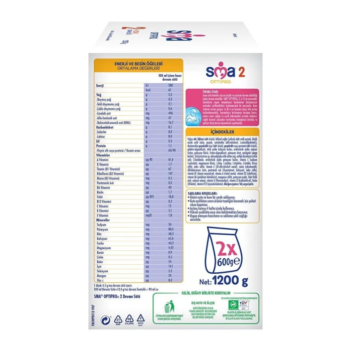 Sma Optipro Probiyotik 2 Devam Sütü 1200 Gr 6-12 Ay