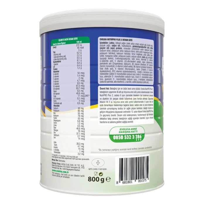 Evolvia Nutripro Plus 2 Devam Sütü 800 gr 6-12 Ay