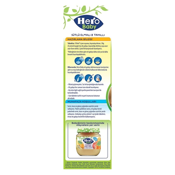 Hero Baby Gece Sütlü Elmalı 8 Tahıllı Kaşık Maması 200 gr