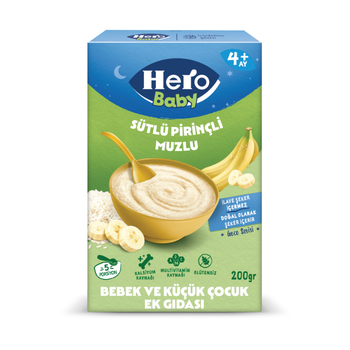 Hero Baby Gece Sütlü Muzlu Pirinçli Kaşık Maması 200 gr