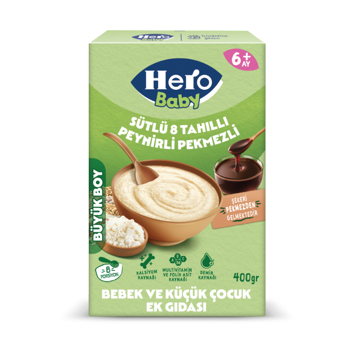 Hero Baby Sütlü 8 Tahıllı Peynirli Pekmezli Kaşık Maması 400 gr