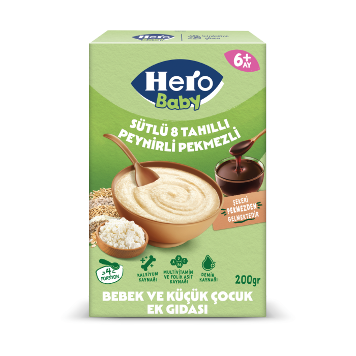 Hero Baby Sütlü 8 Tahıllı Peynirli Pekmezli Kaşık Maması 200 gr