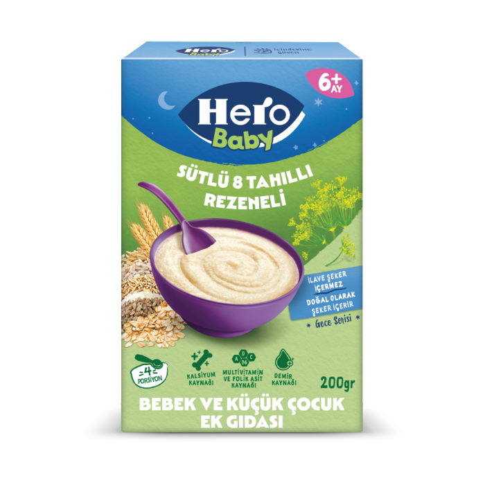 Hero Baby Gece Sütlü Rezeneli 8 Tahıllı Kaşık Maması 200 gr